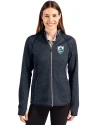Los Angeles Chargers Historic Cutter & Buck Mainsail Full Zip Hooded Womens Jacket Liberty Navy Heather Front Thumbnail Image