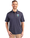 Los Angeles Chargers Historic Cutter & Buck Forge Pencil Stripe Stretch Mens Polo Liberty Navy Front Thumbnail Image