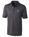 Los Angeles Rams Historic Cutter & Buck Pike Mini Pennant Print Stretch Mens Polo Black Mannequin Thumbnail Image