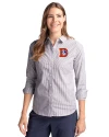 Denver Broncos Historic Cutter & Buck Stretch Oxford Stripe Womens Long Sleeve Dress Shirt Charcoal Front Thumbnail Image