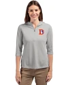 View image 1: Denver Broncos Historic Cutter & Buck Virtue Recycled Featherlight Pique Womens Half Zip Hooded Pullover Polished Medium Gray Front