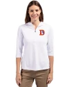 View image 7: Denver Broncos Historic Cutter & Buck Virtue Recycled Featherlight Pique Womens Half Zip Hooded Pullover White Front