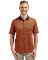 Denver Broncos Cutter & Buck Virtue Eco Pique Micro Stripe Recycled Mens Polo College Orange/Navy Blue Front Thumbnail Image