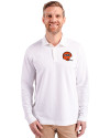 Cincinnati Bengals Historic Cutter & Buck Advantage Eco Tri-Blend Pique Mens Big and Tall Long Sleeve Polo White Front Thumbnail Image