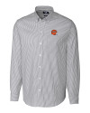 Cincinnati Bengals Historic Cutter & Buck Stretch Oxford Stripe Mens Big and Tall Long Sleeve Dress Shirt Charcoal Mannequin Thumbnail Image