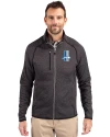 Detroit Lions Historic Cutter & Buck Mainsail Sweater-Knit Mens Full Zip Jacket Charcoal Heather Front Thumbnail Image