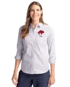 Buffalo Bills Historic Cutter & Buck Stretch Oxford Stripe Womens Long Sleeve Dress Shirt French Blue Front Thumbnail Image