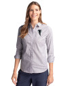 Atlanta Falcons Historic Cutter & Buck Stretch Oxford Stripe Womens Long Sleeve Dress Shirt Charcoal Front Thumbnail Image