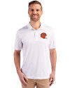 Cincinnati Bengals Historic Cutter & Buck Prospect Eco Textured Stretch Recycled Mens Big & Tall Polo White Front Thumbnail Image