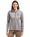 Detroit Lions Historic Cutter & Buck Adapt Recycled Soft Knit Stretch Womens Half Zip Pullover Polished Medium Gray Front Thumbnail Image