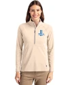 Detroit Lions Historic Cutter & Buck Adapt Recycled Soft Knit Stretch Womens Half Zip Pullover Wheat Front Thumbnail Image