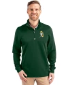 View image 7: Green Bay Packers Historic Cutter & Buck Traverse Recycled Smooth Stretch Mens Quarter Zip Pullover Hunter Green Front