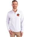 Cincinnati Bengals Historic Cutter & Buck Virtue Eco Pique Recycled Quarter Zip Mens Pullover White Front Thumbnail Image