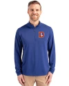 Denver Broncos Historic Cutter & Buck Virtue Eco Pique Recycled Quarter Zip Mens Pullover Tour Blue Front Thumbnail Image