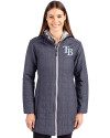 Tampa Bay Rays Cutter & Buck Rainier PrimaLoft®  Womens Eco Insulated Hooded Long Coat Anthracite Melange Front Thumbnail Image