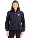 View image 7: New York Giants Cutter & Buck Charter Recycled Packable Womens Half Zip Anorak Jacket Navy Blue Front