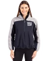 View image 10: New York Giants Cutter & Buck Charter Recycled Packable Womens Half Zip Anorak Jacket Navy Blue/Polished Front