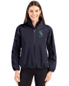 Seattle Mariners Cutter & Buck Charter Eco Recycled Womens Anorak Jacket Navy Blue Front Thumbnail Image