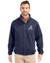 Atlanta Braves Cutter & Buck Charter Eco Knit Recycled Big & Tall Full-Zip Jacket Navy Blue Front Thumbnail Image