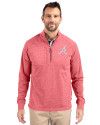 Atlanta Braves Cutter & Buck Adapt Eco Knit Heather Mens Big & Tall Quarter Zip Pullover Cardinal Red Heather Front Thumbnail Image