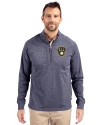 Milwaukee Brewers Cutter & Buck Adapt Eco Knit Heather Mens Big & Tall Quarter Zip Pullover Navy Blue Heather Front Thumbnail Image