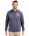 Tampa Bay Rays Cutter & Buck Adapt Eco Knit Heather Mens Big & Tall Quarter Zip Pullover Navy Blue Heather Front Thumbnail Image