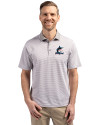 Miami Marlins Cutter & Buck Virtue Eco Pique Micro Stripe Recycled Mens Polo Polished/White Front Thumbnail Image