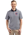 Chicago Cubs Cutter & Buck Virtue Eco Pique Micro Stripe Recycled Mens Polo Navy Blue/White Front Thumbnail Image