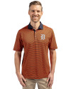 View image 1: Detroit Tigers Cutter & Buck Virtue Recycled Micro Stripe Featherlight Pique Mens Polo College Orange/Navy Blue Front