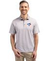 Toronto Blue Jays Cutter & Buck Virtue Eco Pique Micro Stripe Recycled Mens Polo Polished/White Front Thumbnail Image