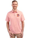 View image 7: Denver Broncos Historic Cutter & Buck Virtue Recycled Botanical Print Featherlight Pique Mens  Polo College Orange Front