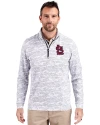 View image 1: St. Louis Cardinals- Cutter & Buck Traverse Recycled Smooth Stretch Mens Big & Tall Camo Quarter Zip Pullover Charcoal Front