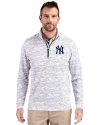 New York Yankees Cutter & Buck Traverse Stretch Eco Camo Print Quarter Zip Mens Big and Tall Pullover Charcoal Front Thumbnail Image