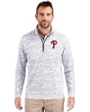Philadelphia Phillies Cutter & Buck Traverse Stretch Eco Camo Print Quarter Zip Mens Big and Tall Pullover Charcoal Front Thumbnail Image