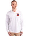 Denver Broncos Historic Cutter & Buck Advantage Eco Tri-Blend Pique Mens Long Sleeve Polo White Front Thumbnail Image
