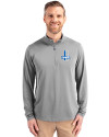 Detroit Lions Historic Cutter & Buck Virtue Recycled Featherlight Pique Mens Big & Tall Quarter Zip Pullover Polished Medium Gray Front Thumbnail Image