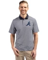 Atlanta Braves Cutter & Buck Virtue Eco Pique Micro Stripe Recycled Mens Big & Tall Polo Navy Blue/White Front Thumbnail Image