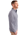 Denver Broncos Cutter & Buck Virtue Eco Pique Micro Stripe Recycled Mens Big & Tall Quarter Zip Navy Blue/White Side Thumbnail Image