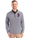 Boston Red Sox Cutter & Buck Virtue Eco Pique Micro Stripe Recycled Mens Big & Tall Quarter Zip Navy Blue/White Front Thumbnail Image