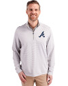 Atlanta Braves Cutter & Buck Virtue Eco Pique Micro Stripe Recycled Mens Big & Tall Quarter Zip Polished/White Front Thumbnail Image
