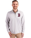 Boston Red Sox Cutter & Buck Virtue Eco Pique Micro Stripe Recycled Mens Quarter Zip Polished/White Front Thumbnail Image