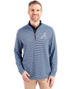 Atlanta Braves Cutter & Buck Virtue Eco Pique Micro Stripe Recycled Mens Quarter Zip Atlas/Navy Blue Front Thumbnail Image