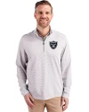 Las Vegas Raiders Cutter & Buck Virtue Eco Pique Micro Stripe Recycled Mens Quarter Zip Polished/White Front Thumbnail Image