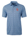 St. Louis Cardinals- Cutter & Buck Pike Magnolia Print Stretch Mens Polo Atlas/Navy Blue Mannequin Thumbnail Image