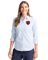Chicago Bears Historic Cutter & Buck Stretch Oxford Stripe Womens Long Sleeve Dress Shirt Light Blue Front Thumbnail Image