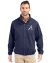 Atlanta Braves Cutter & Buck Charter Eco Recycled Mens Full-Zip Jacket Navy Blue Front Thumbnail Image