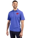Buffalo Bills Historic Cutter & Buck Virtue Recycled Tile Print Featherlight Pique Mens  Polo Chelan Blue Front Thumbnail Image