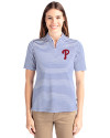 Philadelphia Phillies Cutter & Buck Virtue Eco Pique Stripe Recycled Womens Top Tour Blue Front Thumbnail Image