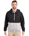 Carolina Panthers Cutter & Buck Charter Recycled Packable Mens Half Zip Anorak Jacket Black/Polished Front Thumbnail Image