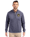 Milwaukee Brewers Cutter & Buck Adapt Eco Knit Heather Mens Quarter Zip Pullover Navy Blue Heather Front Thumbnail Image